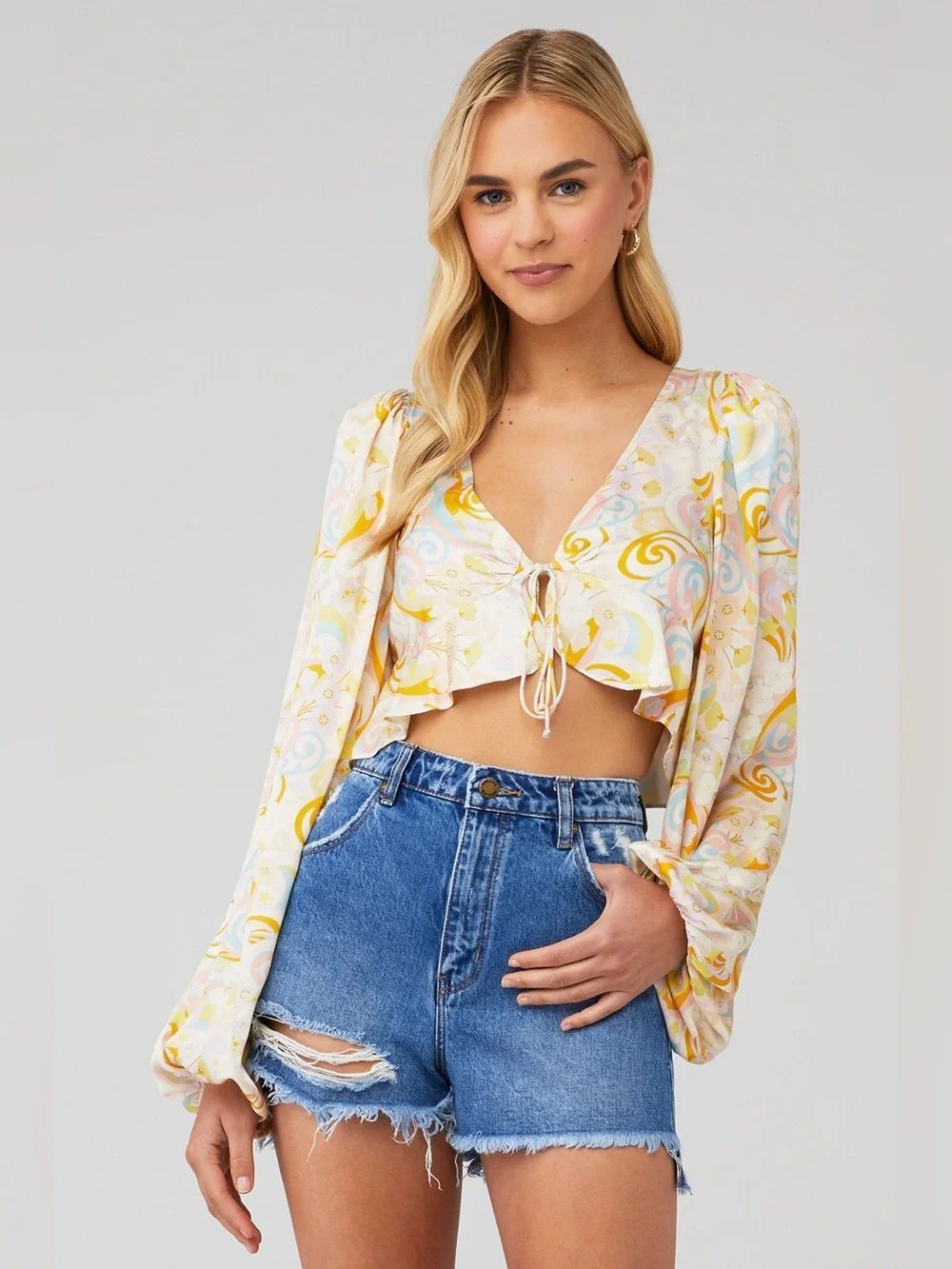 For Love & Lemons Women’s Marcia Crop Top in Yellow Size Small